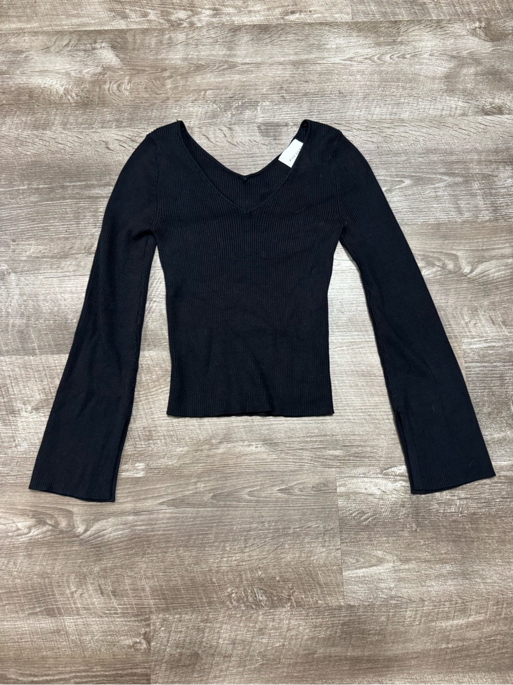 Pink Rose Black Ribbed Long Sleeve Shirt Size Medium